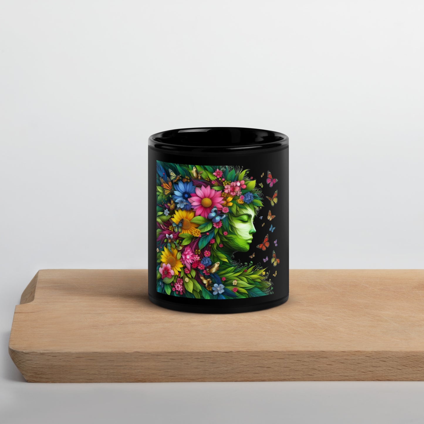 Earth Goddess Black Glossy Mug