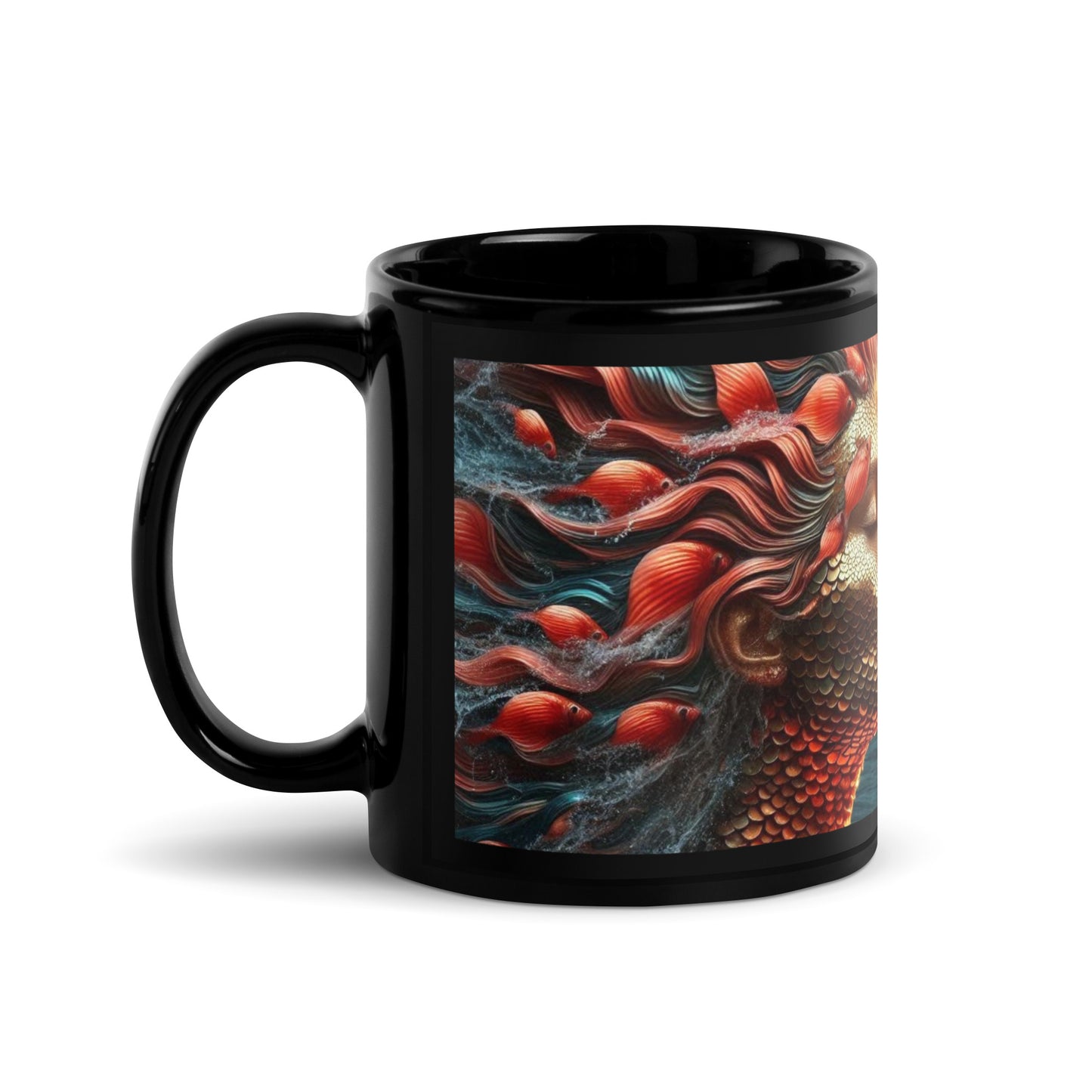 Fiery Ocean Goddess Black Glossy Mug